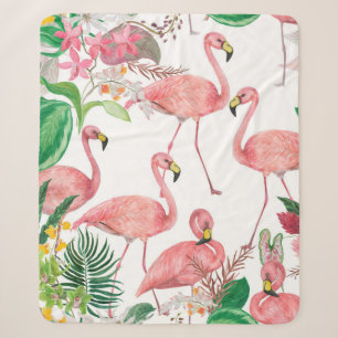 Watercolor painting seamless pattern with flamingo sherpa blanket