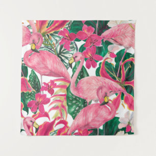 Watercolor painting seamless pattern with flamingo tapestry