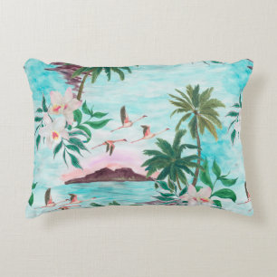 Watercolor painting seamless pattern with hawaiian decorative cushion