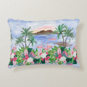 Watercolor painting seamless pattern with hawaiian decorative cushion