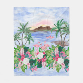 Watercolor painting seamless pattern with hawaiian fleece blanket