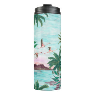 Watercolor painting seamless pattern with hawaiian thermal tumbler