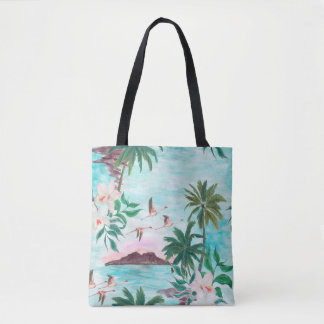 Watercolor painting seamless pattern with hawaiian tote bag