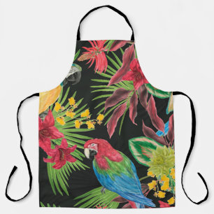 Watercolor painting seamless pattern with parrots apron