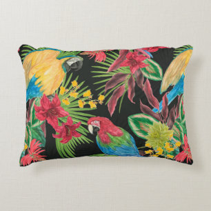 Watercolor painting seamless pattern with parrots decorative cushion
