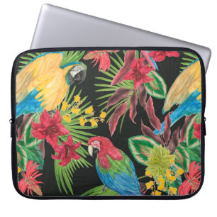 Watercolor painting seamless pattern with parrots laptop sleeve