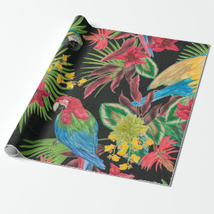 Watercolor painting seamless pattern with parrots  wrapping paper