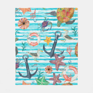 Watercolor painting seamless pattern with turtles, fleece blanket