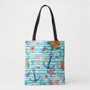 Watercolor painting seamless pattern with turtles, tote bag