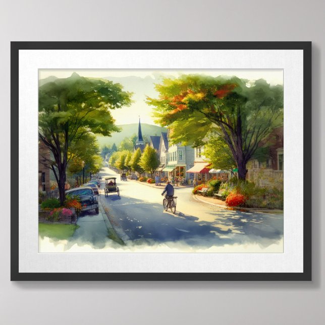 Watercolor Painting Small Town Main Street USA Poster (Creator Uploaded)