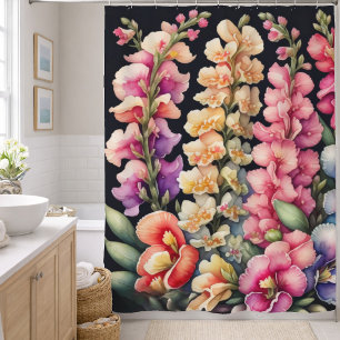 Watercolor Painting Snapdragons Flowers Floral Shower Curtain