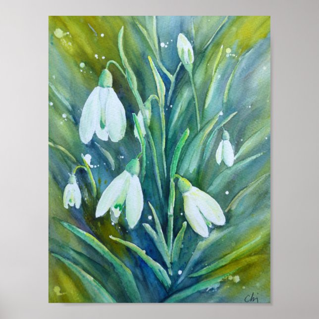 Watercolor Painting Snowdrops Poster (Front)