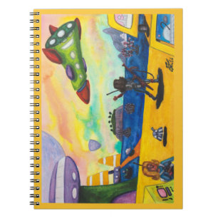 Watercolor Painting Spaceship Planet Spaceport Gun Notebook