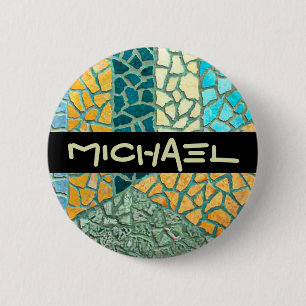 Watercolor Painting Stone Mosaic + your ideas 6 Cm Round Badge