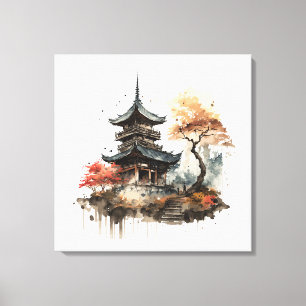Watercolor painting style of a japanese temple canvas print
