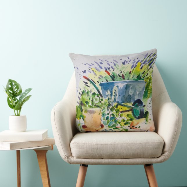 Watercolor painting , summer garden and Lawanda  Cushion (Chair)
