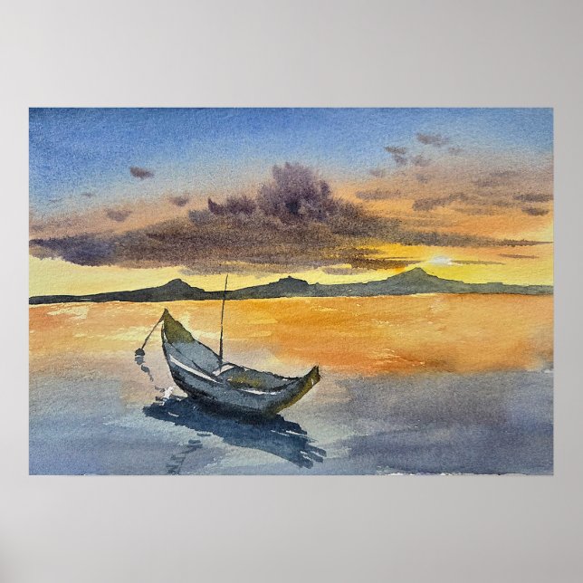 Watercolor Painting Sunset scene  Poster (Front)