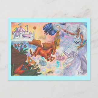 Watercolor Painting Unicorn Opal Fairy Dragon Fire Postcard