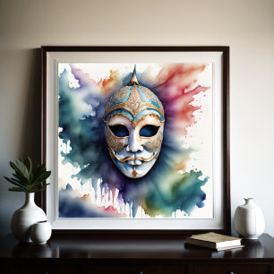 Watercolor Painting Venetian Mask Poster