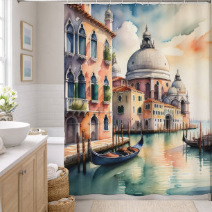 Watercolor Painting Venice City Scene Gondola Shower Curtain