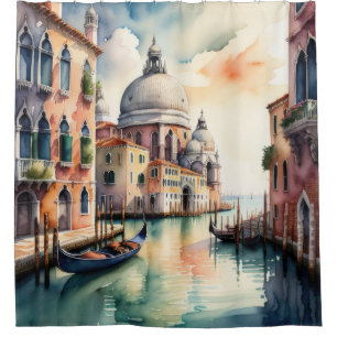 Watercolor Painting Venice City Scene Gondola Shower Curtain