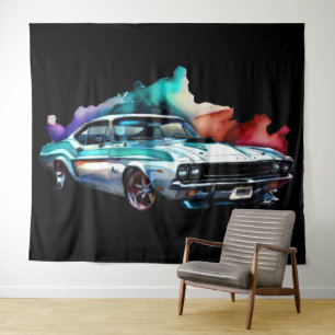 Watercolor Painting Vintage Muscle Car Tapestry