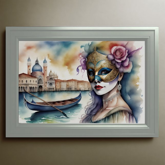Watercolor Painting Woman Venetian Mask IV Poster (Creator Uploaded)