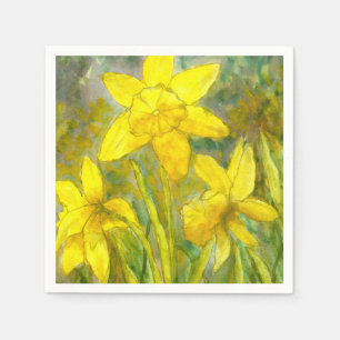 Watercolor Painting, Yellow Flowers Art, Daffodils Napkin