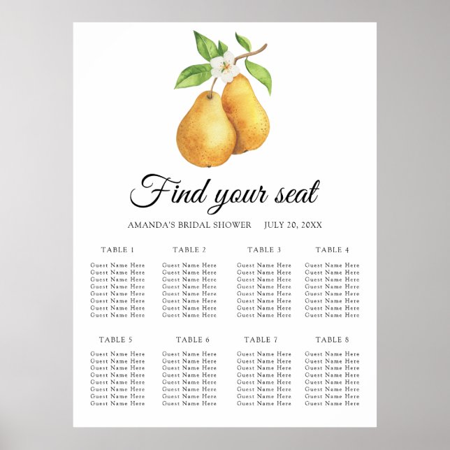Watercolor pair pears Wedding seating chart (Front)