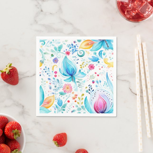 Watercolor Paisley Bloom Pattern Napkin (Insitu)