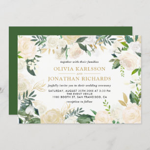 Watercolor Pale Peonies Gold Accent Wedding Invitation