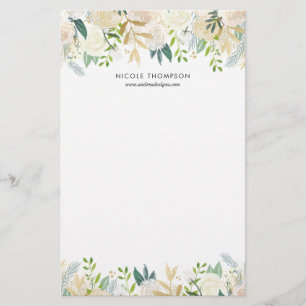Watercolor Pale Peonies Gold Accents Personalised Stationery
