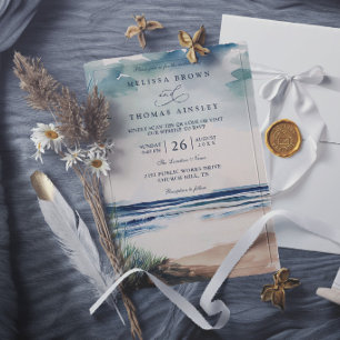 Watercolor Palm And Beach Grass Elegant Wedding Invitation