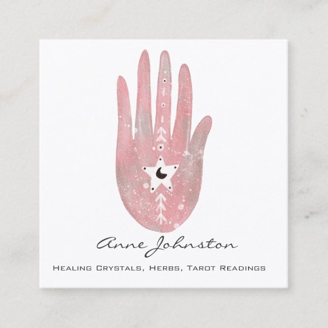 Watercolor Palm and Star Square Business Card (Front)