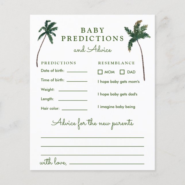 Watercolor Palm Baby Predictions & Advice  (Front)