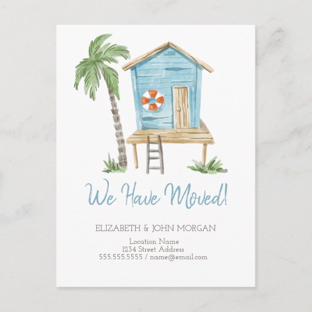 Watercolor Palm Beach House Announcement Postcard (Front)
