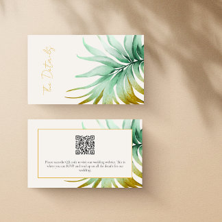 Watercolor Palm Destination Wedding QR Code Detail Enclosure Card