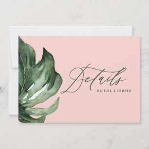 Watercolor palm leaf foliage & gold wedding detail announcement
