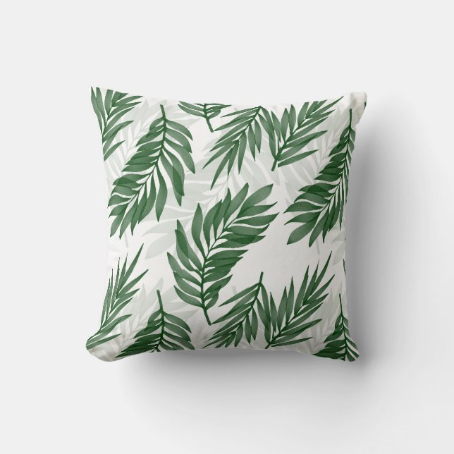 Watercolor Palm Leaf Pattern Art Cushion (Front)
