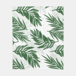 Watercolor Palm Leaf Pattern Art Fleece Blanket