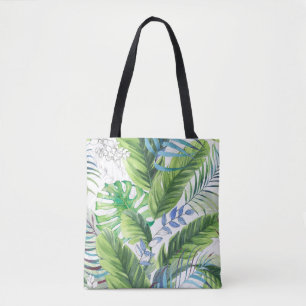 Watercolor palm leaves, exotic seamless background tote bag