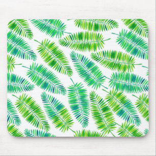 Watercolor palm leaves pattern mouse pad