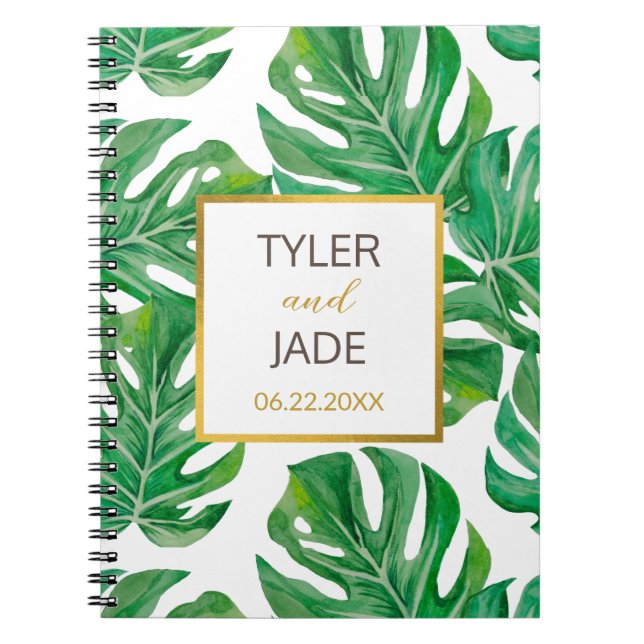 Watercolor Palm Leaves Personalised Wedding Notebo Notebook (Front)