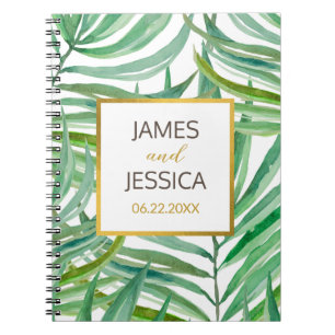 Watercolor Palm Leaves Personalised Wedding Notebook