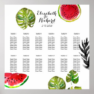 Watercolor palm leaves watermelon Seating Chart