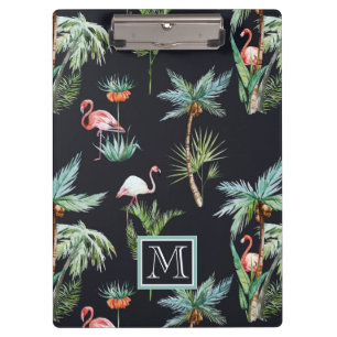 Watercolor Palm Pattern   Add Your Initial Clipboard