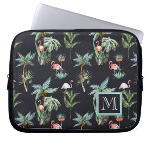 Watercolor Palm Pattern   Add Your Initial Laptop Sleeve