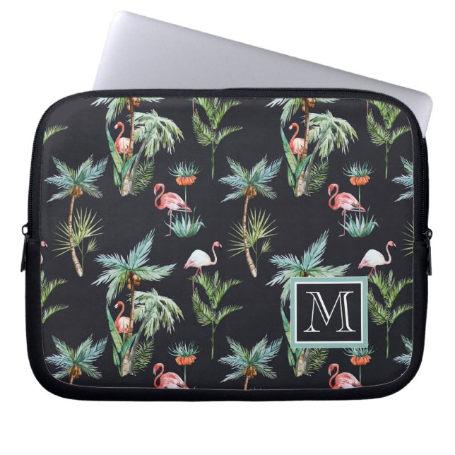 Watercolor Palm Pattern | Add Your Initial Laptop Sleeve (Front)