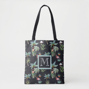 Watercolor Palm Pattern Add Your Initial Tote Bag