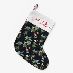 Watercolor Palm Pattern   Add Your Name Small Christmas Stocking